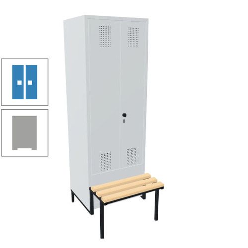 Doppel-Spind, Garderobenschrank, Buche Sitzbank integriert, 2 Abteile a 400 mm, Korpus anthrazitgrau, Tür anthrazitgrau, 1.850 x 800 x 815 mm (HxBxT)