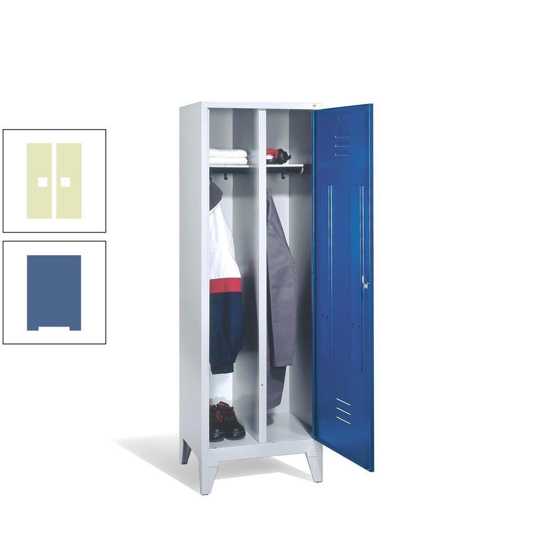 Doppel-Spind mit Großtür, Garderobenschrank mit Füßen, 2 Abteile a 300 mm, Korpus anthrazitgrau, Tür anthrazitgrau, 1.850 x 610 x 500 mm (HxBxT)