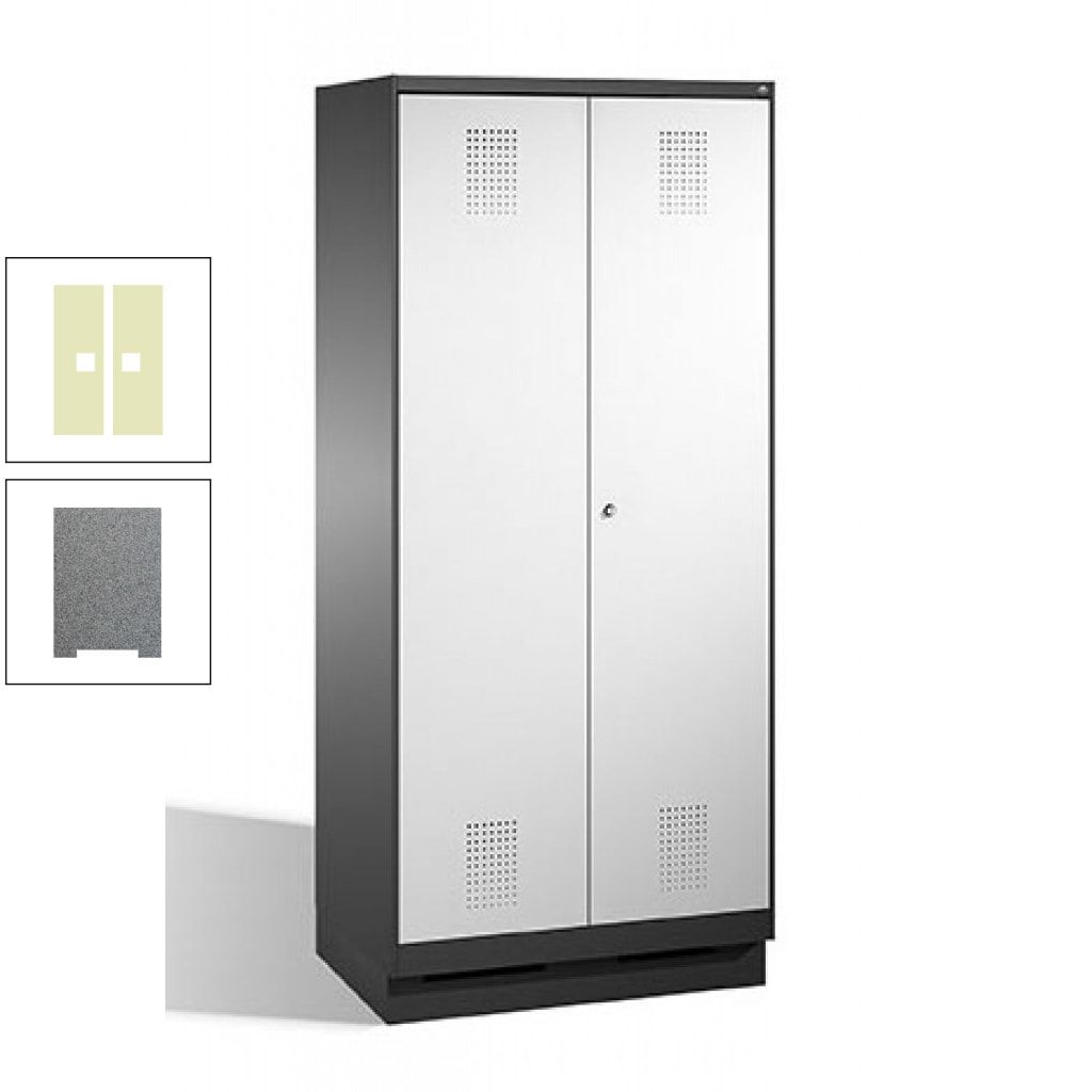 Doppel-Spind, Doppeltüren, Garderobenschrank mit Sockel, 2 Abteile a 400 mm, Korpus anthrazitgrau, Tür anthrazitgrau, 1.800 x 800 x 500 mm (HxBxT)