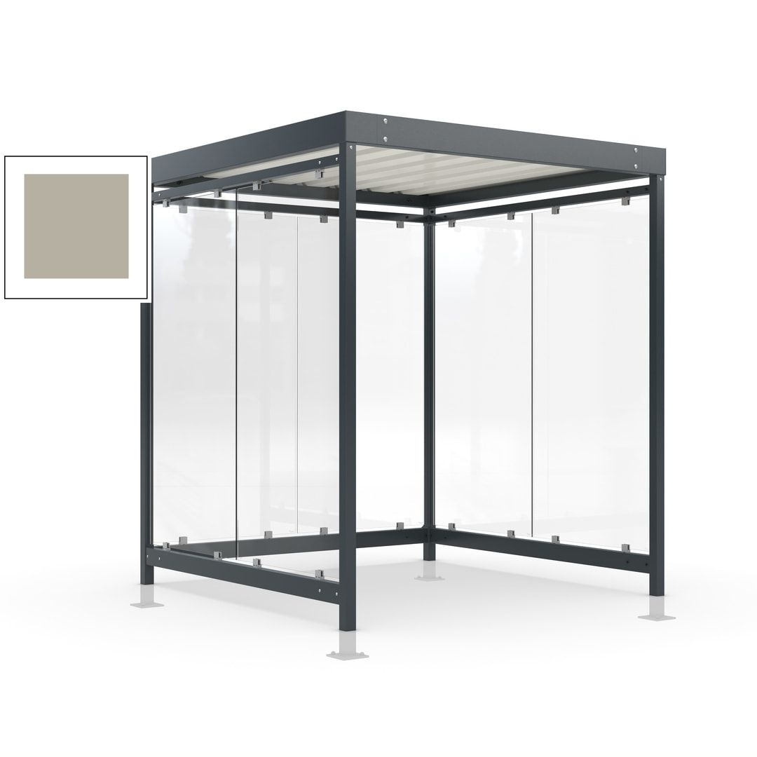 Raucherunterstand, Bushaltestelle, Bausatz, mit Überpflasterung, 6-7 Personen, 6 Wände, 2.440 x 2.165 x 2.165 mm (HxBxT), Achatgrau