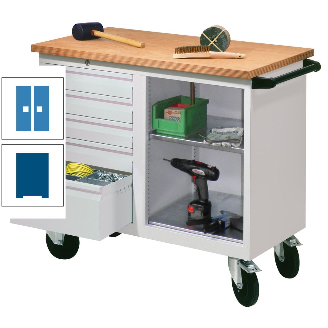 Mobile Werkbank - Werkstattwagen - 915 x 1.090 x 600 mm - 5 Schubladen und Ablagefach - anthrazitgrau