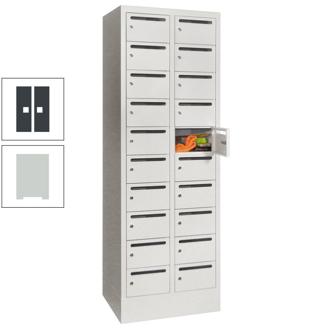 Postverteilerschrank, Schließfachschrank, 2 Abteile a 300 mm, 20 Fächer, 1.850 x 600 x 500 mm (HxBxT), Korpus anthrazitgrau, Front anthrazitgrau