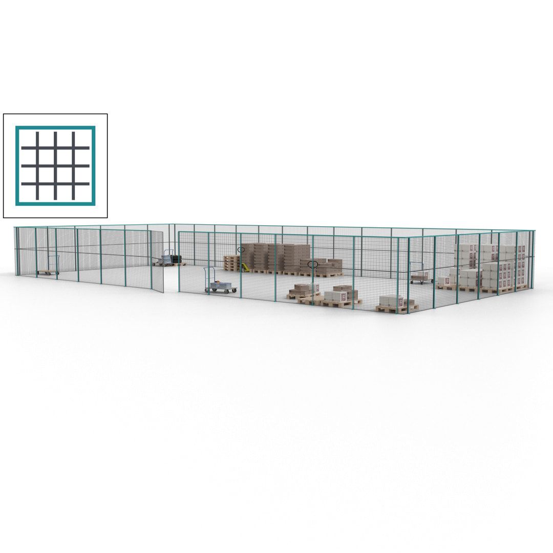 Maschinen Schutzgitter - Hallentrennwand - Sicherheitszaun - Tür - 57 m - 2.200 x 19.900 x 9.400 mm (HxBxT) - enzianblau