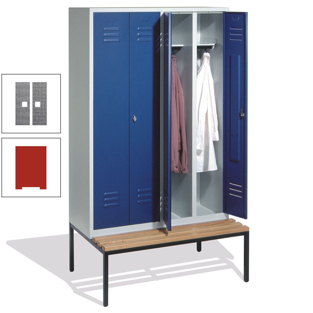 Doppel-Spindschrank, Buche Sitzbank untergebaut, 4 Abteile a 300 mm, Korpus lichtgrau, Tür anthrazitgrau, 2.090 x 1.190 x 815 mm (HxBxT)