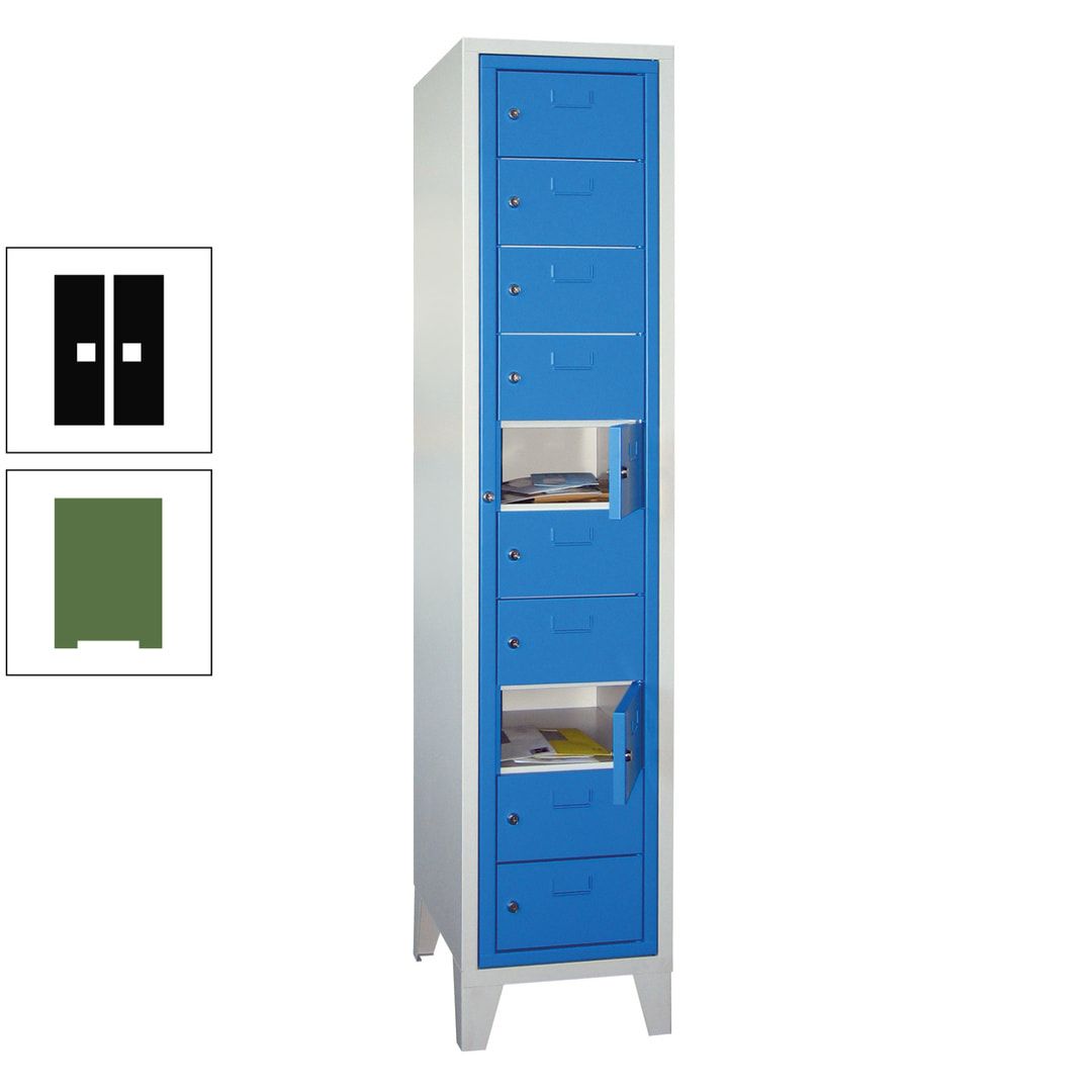 Schließfachschrank - Wäscheausgabeschrank - 10 Fächer a 315 mm - 1.850x400x500 mm (HxBxT) - Füße - Zylinderschloss - anthrazitgrau