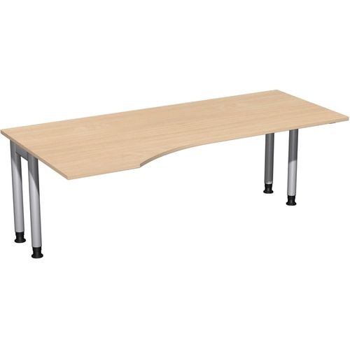 Eckschreibtisch, Ecke links, Füße einseitig verkürzt, 4-Fuß Pro, höhenverstellbar, 680-800 x 1.600 x 1.000 mm (HxBxT), Dekor Ahorn