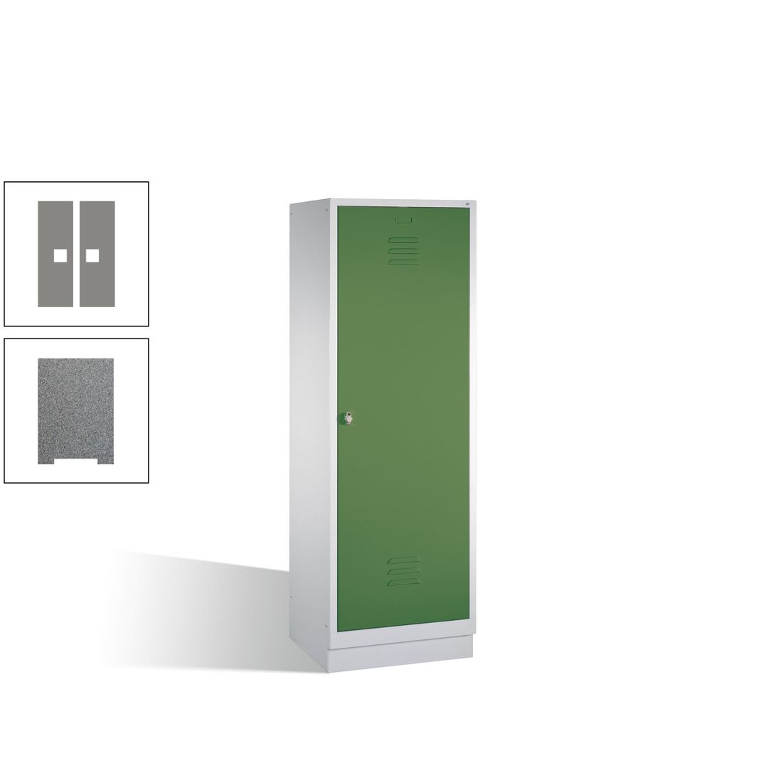 Doppel-Spind mit Großtür, Garderobenschrank mit Sockel, 2 Abteile a 300 mm, Korpus anthrazitgrau, Tür anthrazitgrau, 1.800 x 610 x 500 mm (HxBxT)