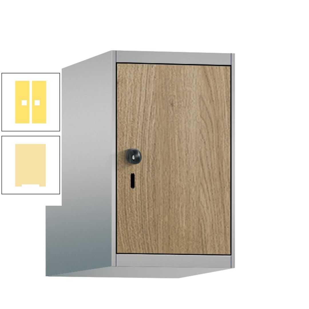 Aufsatzschrank, Schrankaufsatz, 1 Fach a 300 mm, Farbe Pastellgelb, Tür anthrazitgrau, 500 x 300 x 500 mm (HxBxT)