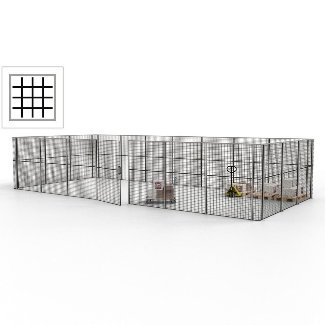 Hallentrennwand - Flügeltür, Gitter - 19 Gitterwände - 2.200 x 10.900 x 4.900 mm (HxBxT) - Perlweiß/reinorange