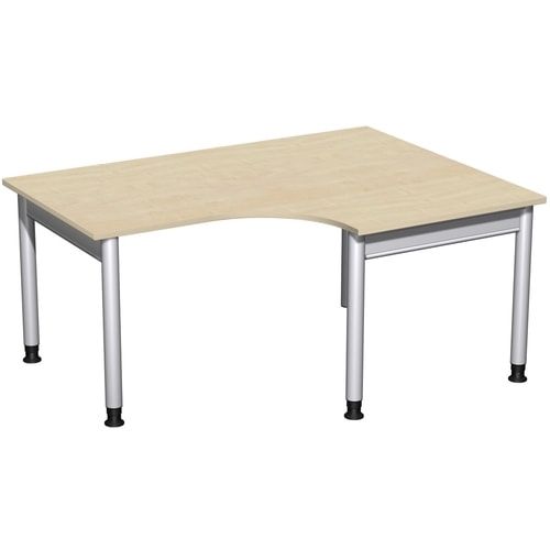 Eckschreibtisch, Eckteil 800 mm, rechts, Füße einseitig verkürzt, 4-Fuß Pro, höhenverstellbar, 680-800 x 1.600 x 1.200 mm (HxBxT), Dekor Ahorn