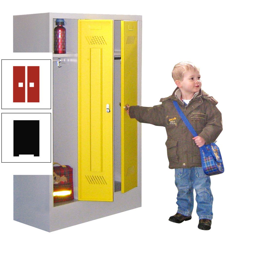 Spindschrank f. Kindergärten - mit Sockel - Höhe 1.300 mm - 2 Abteile a 250 mm - Drehriegel - anthrazitgrau
