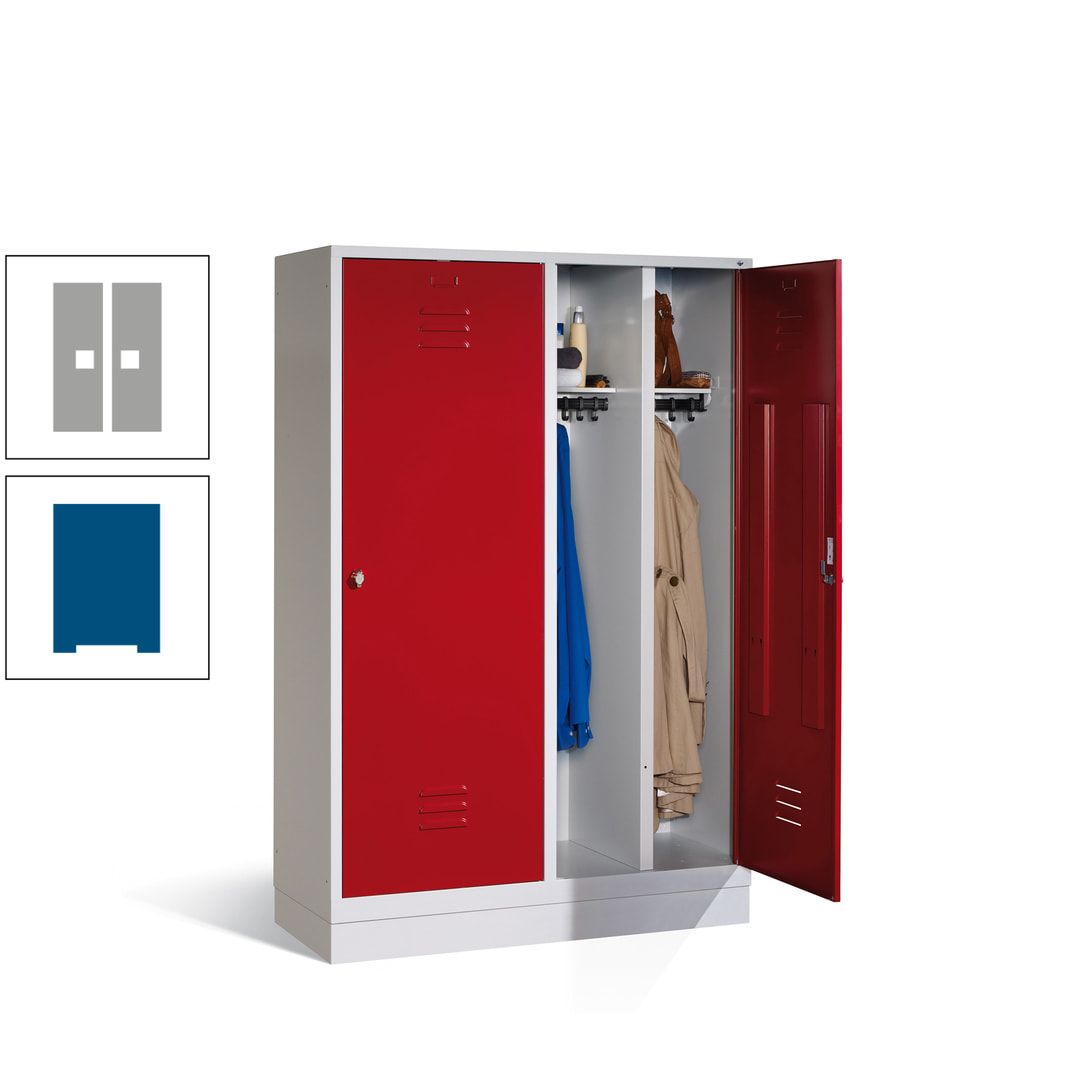 Doppel-Spind mit Großtüren, Garderobenschrank mit Sockel, 4 Abteile a 300 mm, Korpus anthrazitgrau, Tür anthrazitgrau, 1.800 x 1.190 x 500 mm (HxBxT)