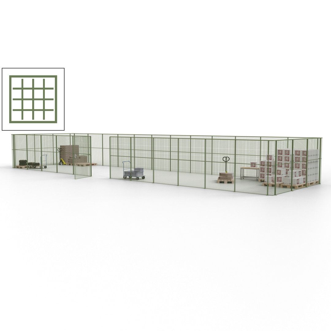 Maschinen Schutzgitter - Hallentrennwand - Sicherheitszaun - Tür - 45 m - 2.200 x 18.400 x 4.900 mm (HxBxT) - enzianblau