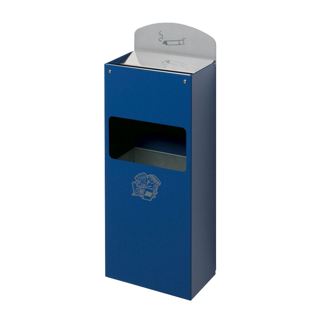Wandascher mit Schild und Abfallsammler - Volumen 0,8 / 4 l - 580 x 200 x 125 mm (HxBxT) - enzianblau