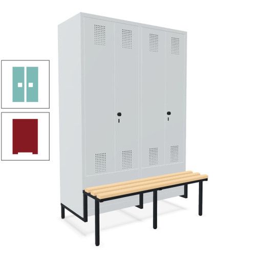 Doppel-Spind, Garderobenschrank, Buche Sitzbank integriert, 4 Abteile 300 mm, Korpus anthrazitgrau, Tür anthrazitgrau, 1.850 x 1.200 x 815 mm (HxBxT)