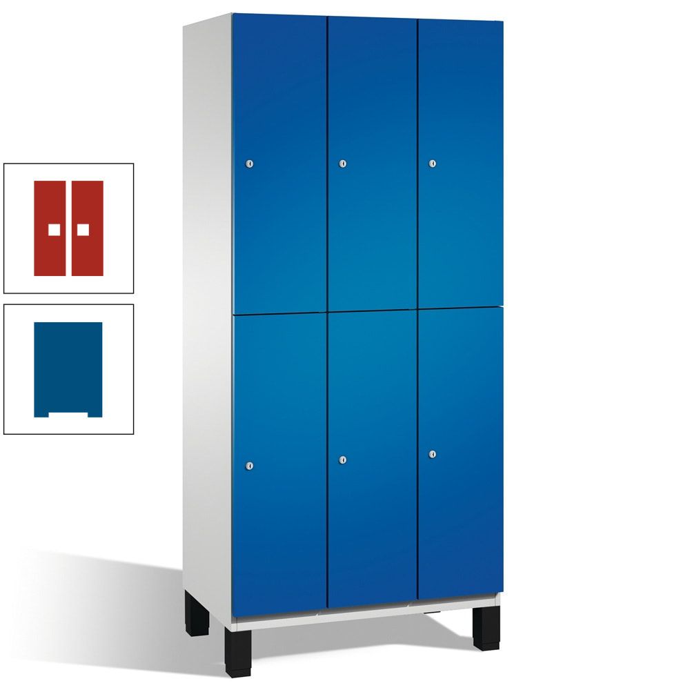 Fächerschrank, Stahlschrank, doppelstöckig, 6 Fächer, Füße, Korpus anthrazitgrau, Tür anthrazitgrau, 1.980 x 900 x 525 mm (HxBxT)