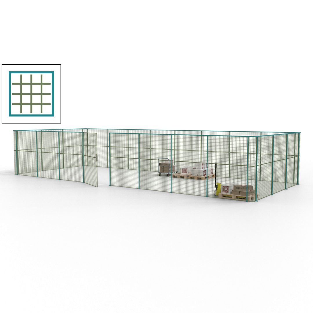Maschinen Schutzgitter - Hallentrennwand - Sicherheitszaun - Tür - 33 m - 2.200 x 12.400 x 4.900 mm (HxBxT) - enzianblau