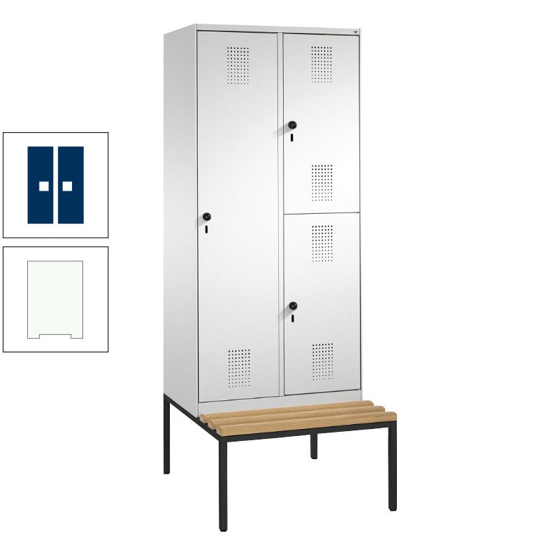 Garderobenschrank, Spind ein- und doppelstöckig Sitzbank, 2 Abteile, 3 Fächer, 2.090 x 800 x 500 mm (HxBxT), Front anthrazitgrau, Korpus anthrazitgrau
