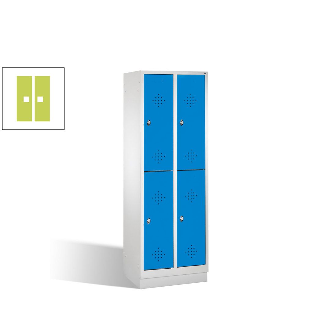 Garderobenschrank, 2 Abteile, 4 Fächer, 1.800 x 610 x 500 mm (HxBxT), Drehriegel, Sockel, Korpus anthrazitgrau, Türen anthrazitgrau