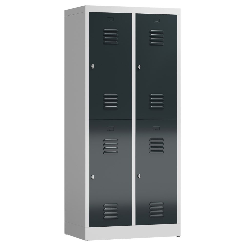 Garderobenschrank, Doppelstockspind, 2 Abteil, 4 Fächer, 1.800 x 800 x 500 mm (HxBxT), Drehriegel, Stahl, Korpus: lichtgrau, Front: anthrazitgrau