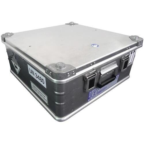Akku-Safe, Transportbox Lithium Batterien, Brandschutz, Aluminium, 250x600x600 mm (HxBxT), 67 l Vol, Polsterung feuerfest , staubfrei, Federfallgriff