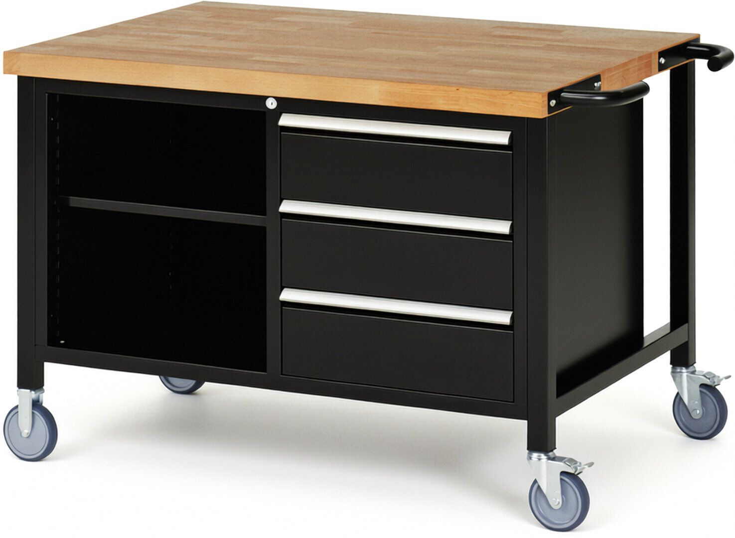 Mobile Werkbank, 2 Ablageböden - 3 Schubladen - Teilauszug - 180:3 - Höhe 880-1.080 mm - 1.250 x 900 mm - 450 kg - Anthrazitgrau