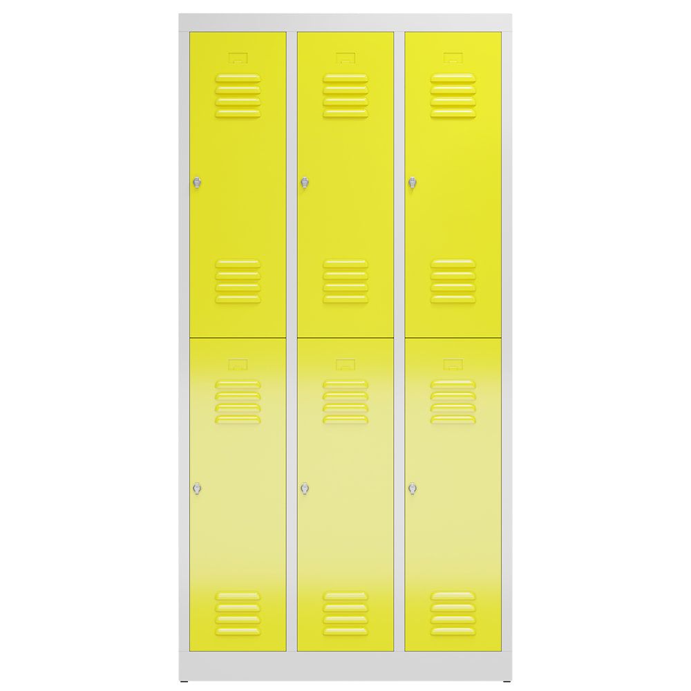 Garderobenschrank, Doppelstockspind, 3 Abteil, 6 Fächer, 1.800 x 870 x 500 mm (HxBxT), Stahl, Drehriegel, Korpus: lichtgrau, Front: anthrazitgrau