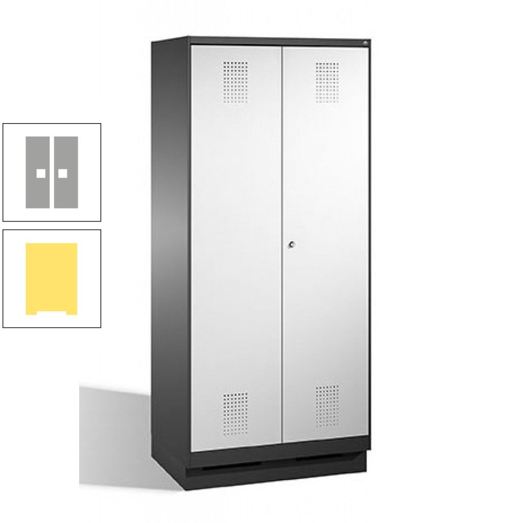 Doppel-Spind, Doppeltüren, Garderobenschrank mit Sockel, 2 Abteile a 400 mm, Korpus anthrazitgrau, Tür anthrazitgrau, 1.800 x 800 x 500 mm (HxBxT)