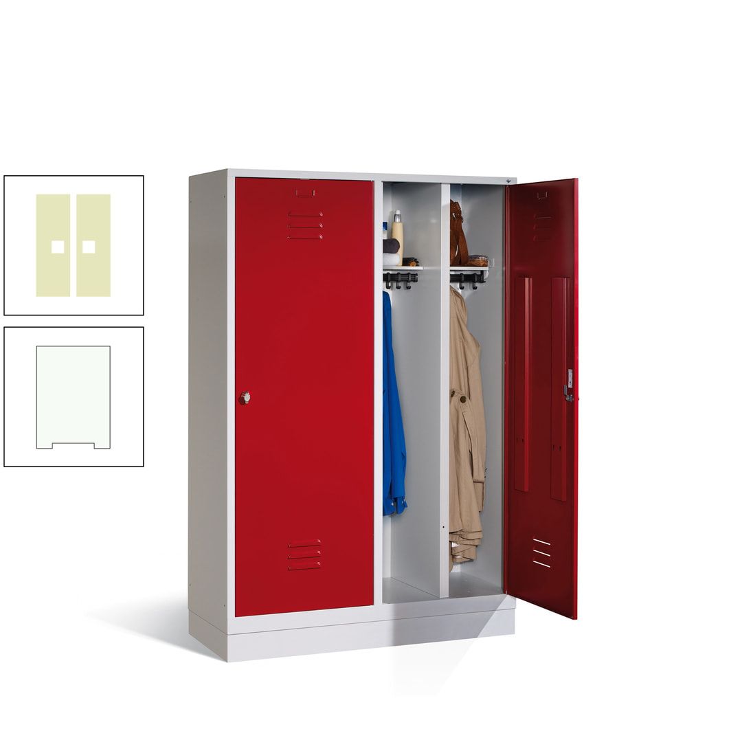 Doppel-Spind mit Großtüren, Garderobenschrank mit Sockel, 4 Abteile a 300 mm, Korpus anthrazitgrau, Tür anthrazitgrau, 1.800 x 1.190 x 500 mm (HxBxT)