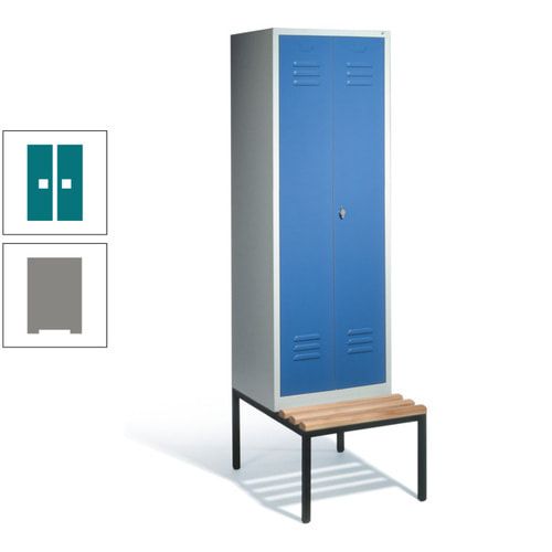 Doppel-Spindschrank, Buche Sitzbank untergebaut, 2 Abteile a 300 mm, Korpus lichtgrau, Tür anthrazitgrau, 2.090 x 610 x 815 mm (HxBxT)