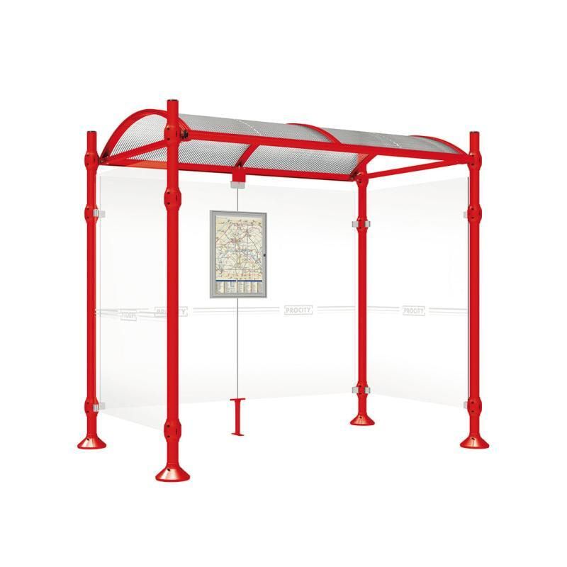 Buswartehalle, Unterstand, 2 Seitenwände, Kopf gebürsteter Edelstahl, ESG, Fahrplanschaukasten, 2.500 x 2.500 x 1.600 mm (HxBxT), Farbe enzianblau