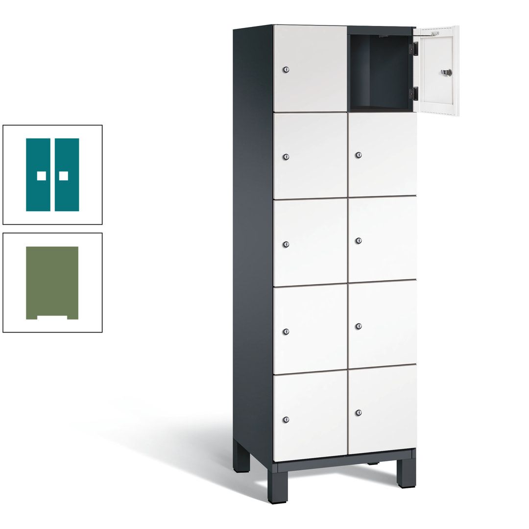 Fächerschrank, Stahlschrank, 10 Fächer, Türöffnungsbegrenzer, Füße, 1.980 x 600 x 525 mm (HxBxT), Korpus anthrazitgrau, Front anthrazitgrau