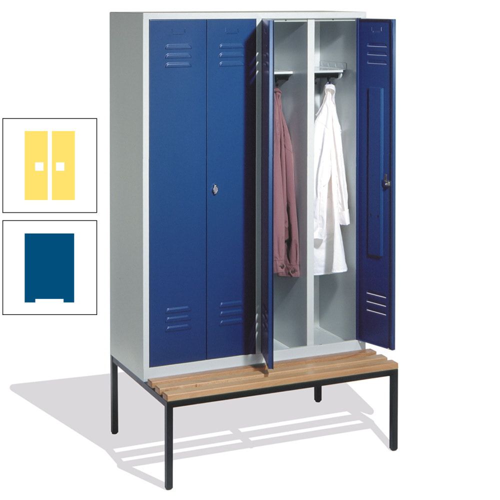 Doppel-Spindschrank, Buche Sitzbank untergebaut, 4 Abteile a 300 mm, Korpus lichtgrau, Tür anthrazitgrau, 2.090 x 1.190 x 815 mm (HxBxT)