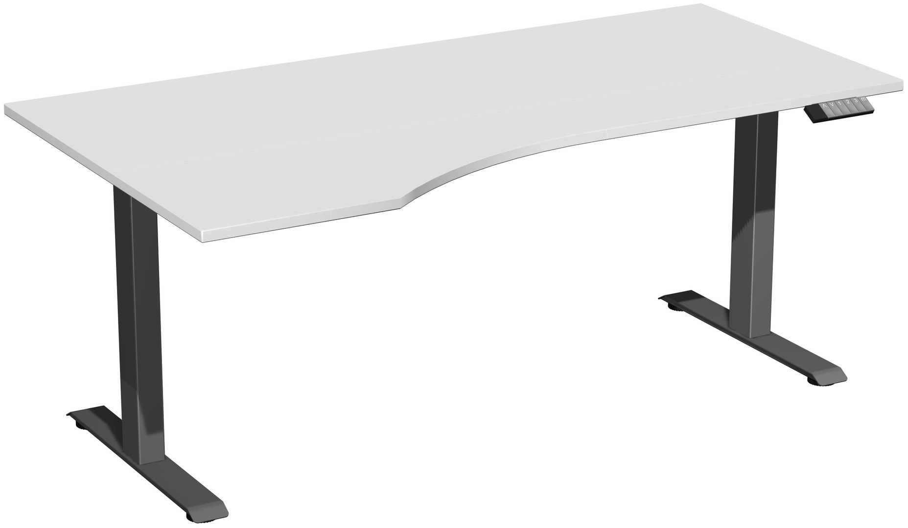 Eckschreibtisch, Ecke links, Elevate Basic, elektronisch höhenverstellbar, 730 - 1.230 x 1.800 x 1.000 mm (HxBxT), Gestell anthrazit, Dekor Ahorn