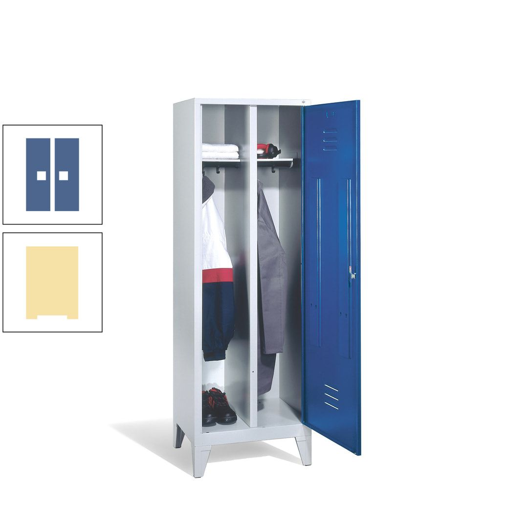 Doppel-Spind mit Großtür, Garderobenschrank mit Füßen, 2 Abteile a 300 mm, Korpus anthrazitgrau, Tür anthrazitgrau, 1.850 x 610 x 500 mm (HxBxT)