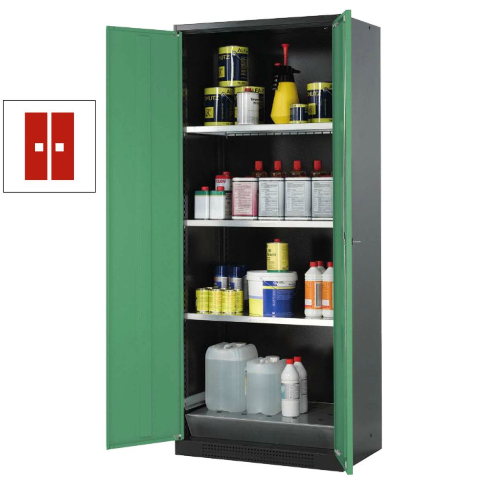 Chemikalienschrank - Flügeltüren, enzianblau - 3 Fachböden - Gitterrost - 1.950 x 810 x 520 mm (HxBxT) - Stahl, pulverbeschichtet