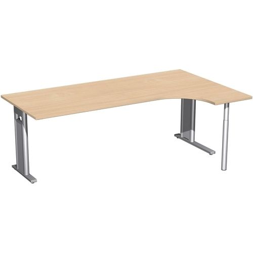Eckschreibtisch, Ecke rechts, Füße einseitig verkürzt, C-Fuß Pro, 720 x 1.600 x 1.200 mm (HxBxT), Gestell silber, Dekor Ahorn