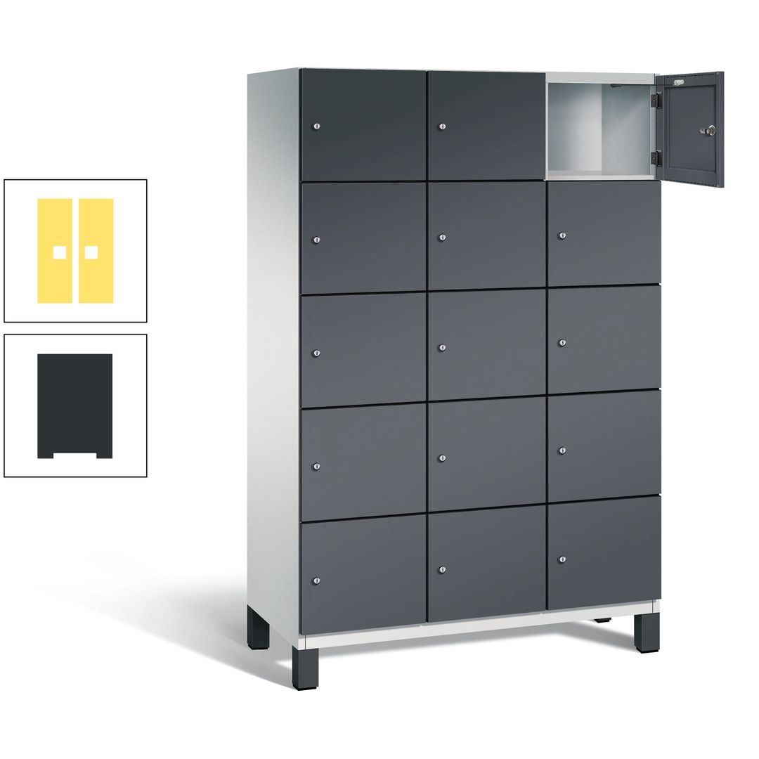 Fächerschrank, Stahlschrank, 15 Fächer, Türöffnungsbegrenzer, Füße, 1.980 x 1.200 x 525 mm (HxBxT), Korpus anthrazitgrau, Front anthrazitgrau