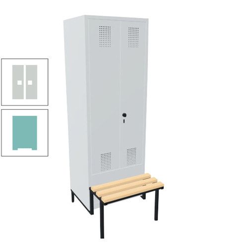 Doppel-Spind, Garderobenschrank, Buche Sitzbank integriert, 2 Abteile a 400 mm, Korpus anthrazitgrau, Tür anthrazitgrau, 1.850 x 800 x 815 mm (HxBxT)
