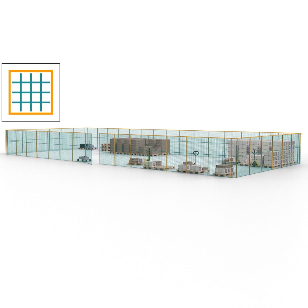 Maschinen Schutzgitter - Hallentrennwand - Sicherheitszaun - Tür - 63 m - 2.200 x 22.900 x 9.400 mm (HxBxT) - enzianblau