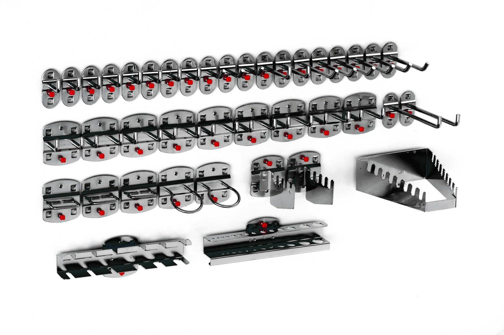 Werkzeughalterset, Hakenset, 40-teilig, für Lochplatten, Schraubsystem, Farbe Aluminium