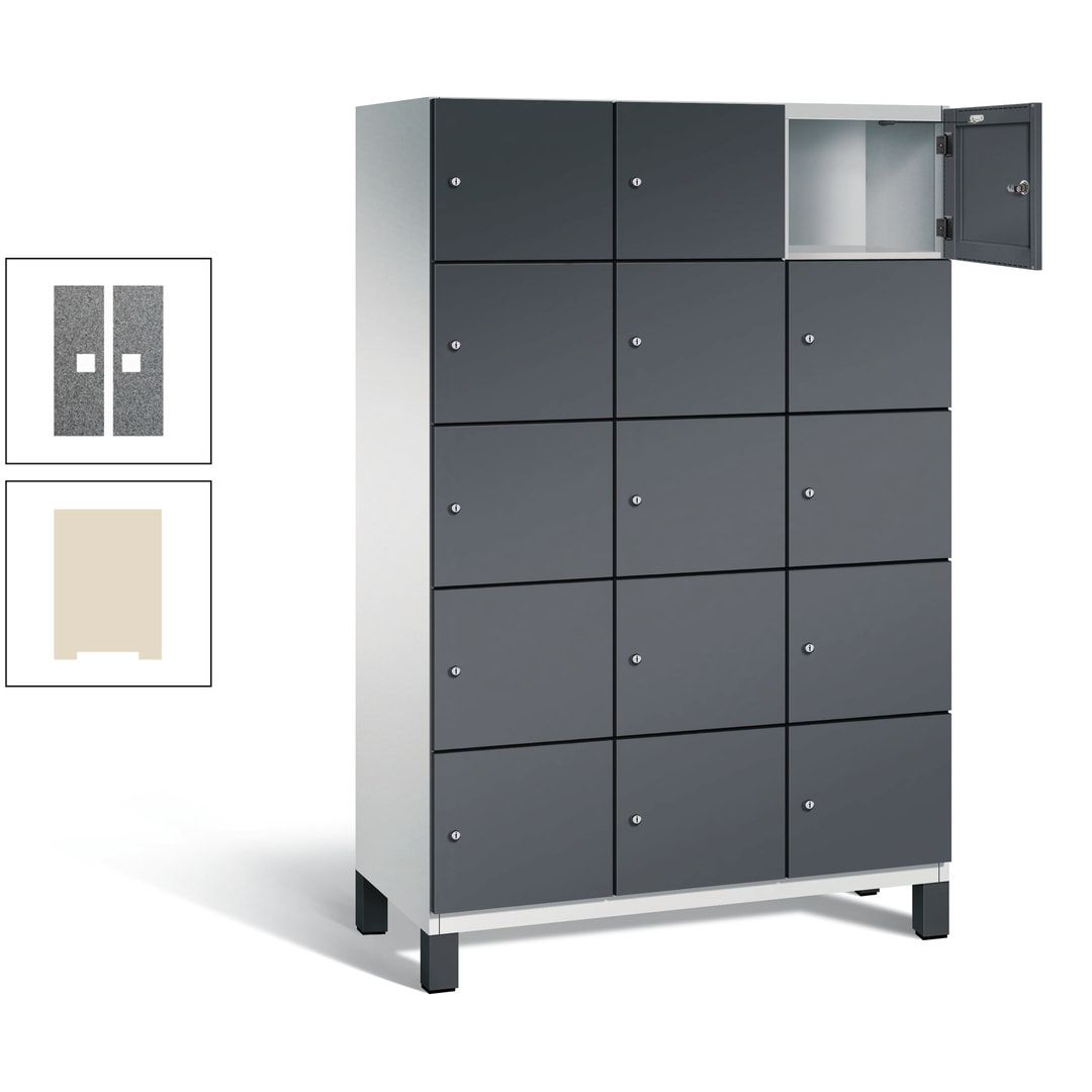 Fächerschrank, Stahlschrank, 15 Fächer, Türöffnungsbegrenzer, Füße, 1.980 x 1.200 x 525 mm (HxBxT), Korpus anthrazitgrau, Front anthrazitgrau