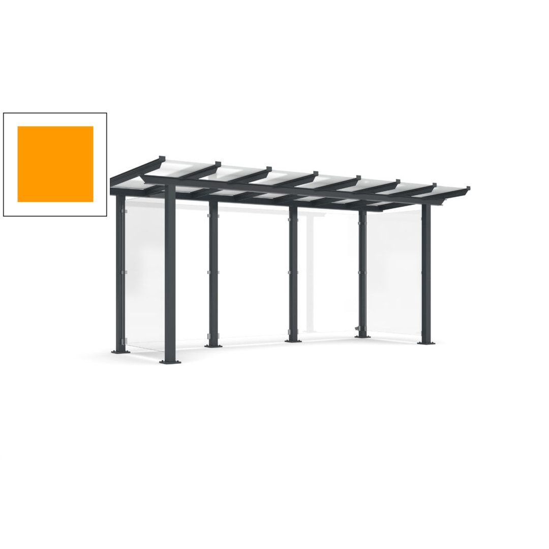 Unterstand mit Pultdach und Sicherheitsglas - feuerverzinkt und farbbeschichtet - 2.435 x 5.350 x 2.250 (HxBxT) - Farbe Achatgrau