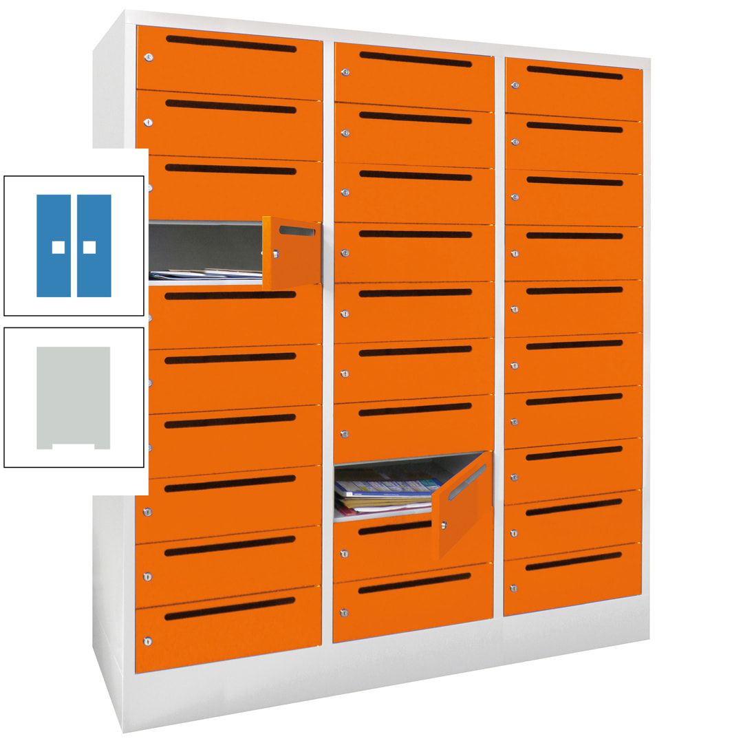 Postverteilerschrank, Schließfachschrank, 3 Abteile a 40 cm, 30 Fächer, 1.850 x 1.200 x 500 mm (HxBxT), Korpus anthrazitgrau, Front anthrazitgrau