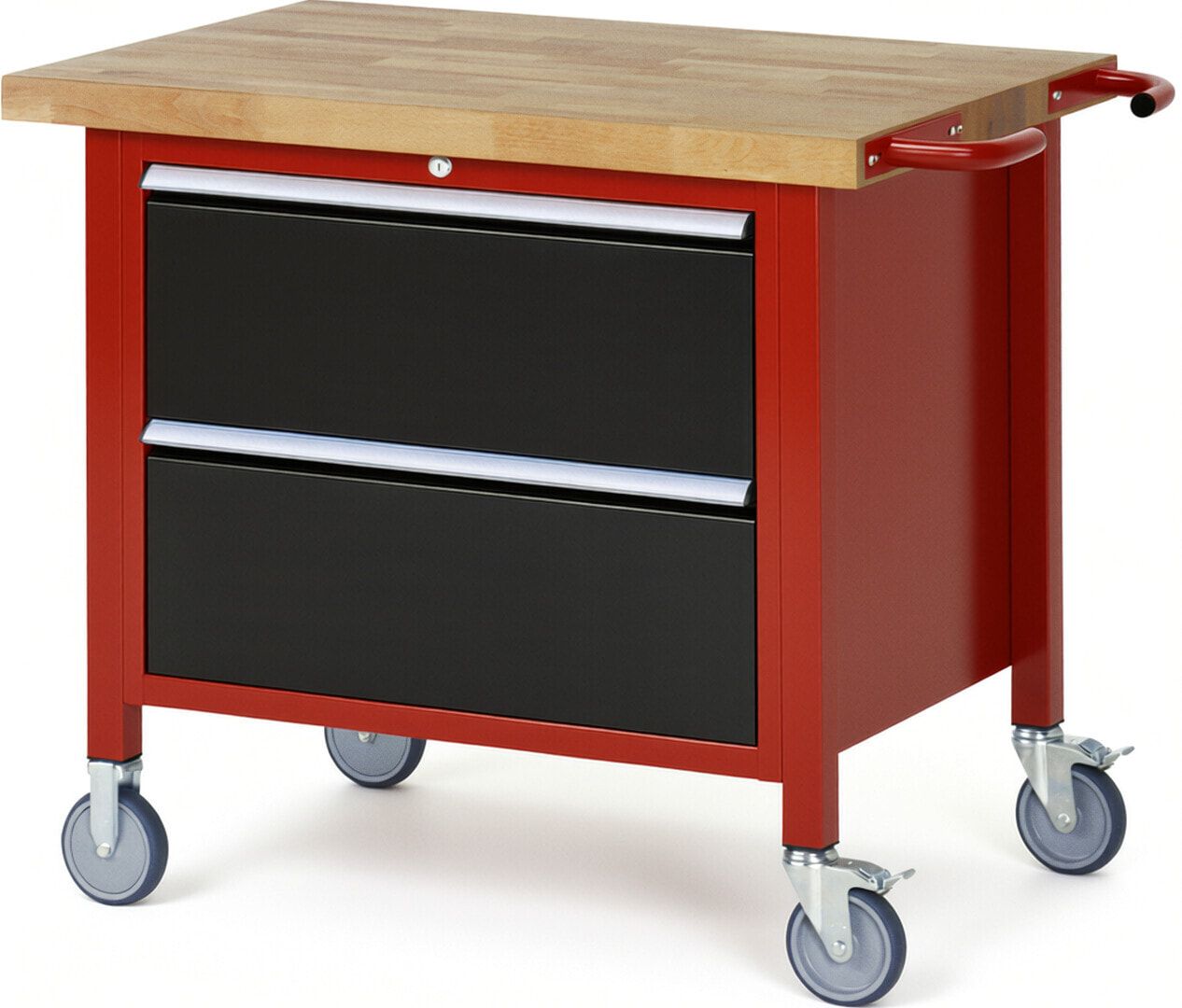 Mobile Werkbank, 2 XL Schubladen - Teilauszug - 270:2 - Höhe 880-1.080 mm - 1.000 x 700 mm - 450 kg - Buche - Anthrazitgrau