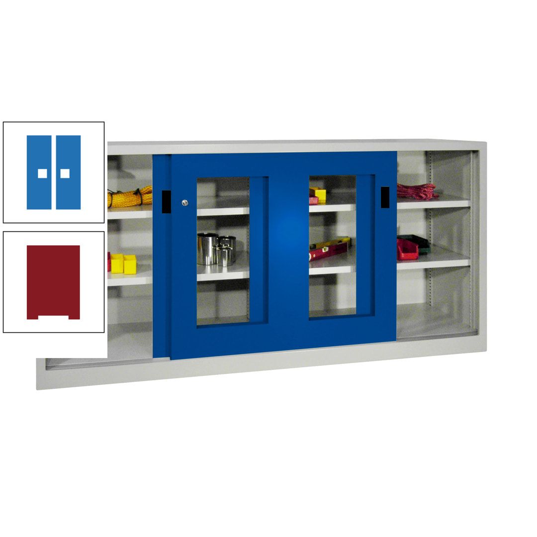 Schiebetürenschrank - Sichtfenstertüren - 1.000x2.000x400 mm (HxBxT) - 4 Böden, gepulvert - Zylinderschloss - anthrazitgrau