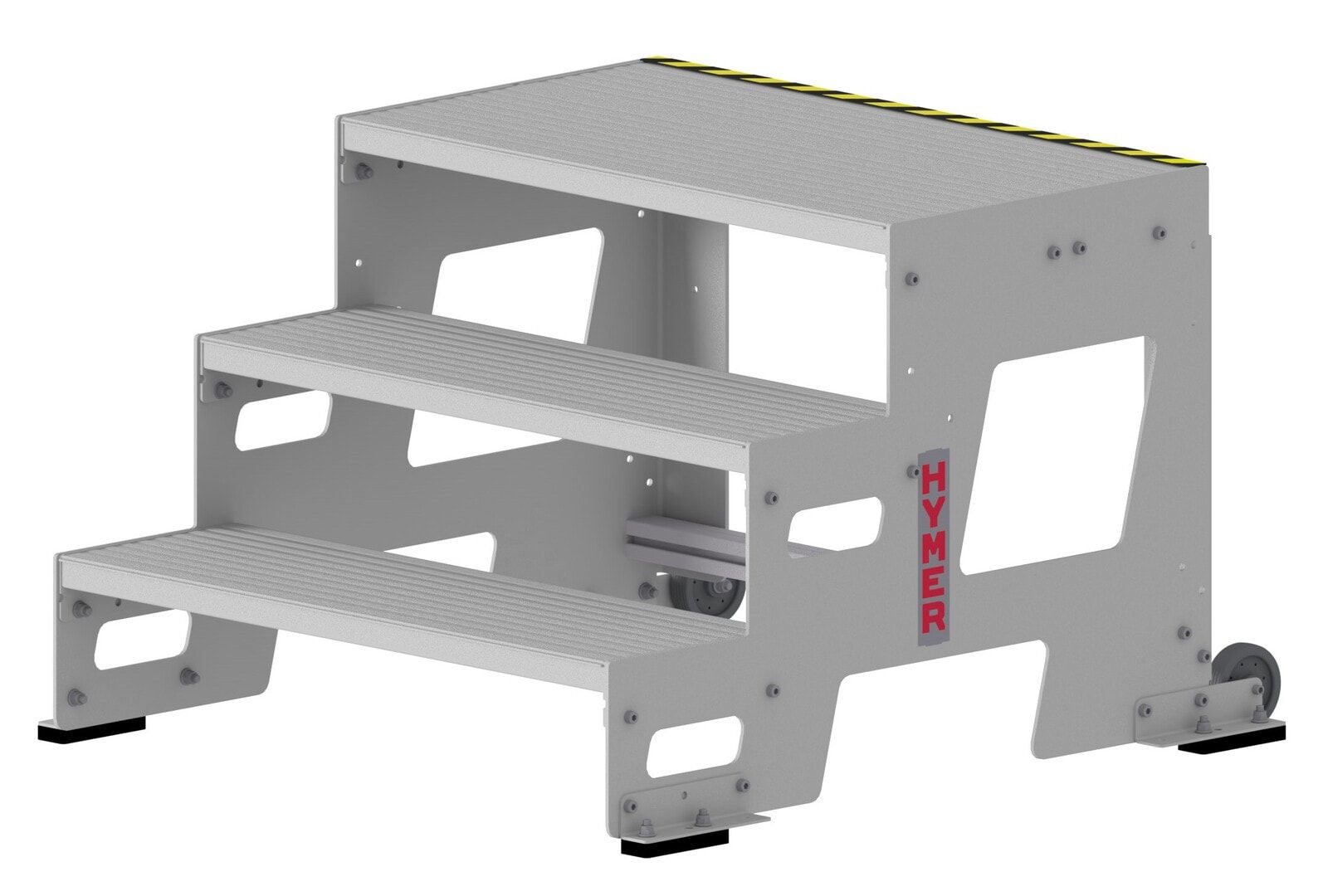 Aluminium Industrietreppe, 2 Stufen, Breite 1.000 mm, bis 150 kg Traglast, große Plattform, erweiterbar, rutschsicher, ortsfeste Montage möglich