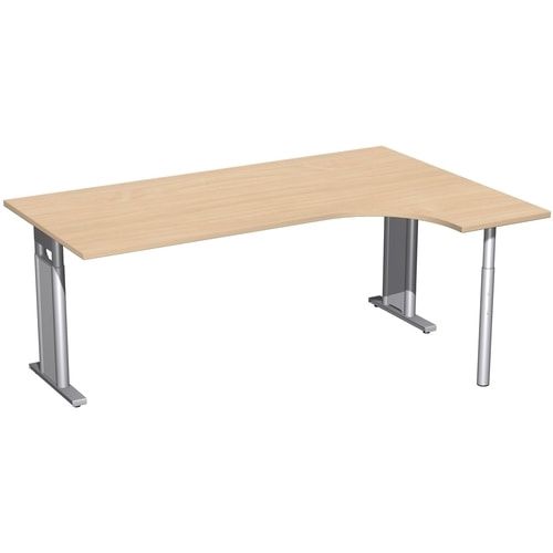 Eckschreibtisch, Ecke rechts, Füße einseitig verkürzt, C-Fuß Pro, höhenverstellbar, 680-820 x 1.600 x 1.200 mm (HxBxT), Dekor Ahorn