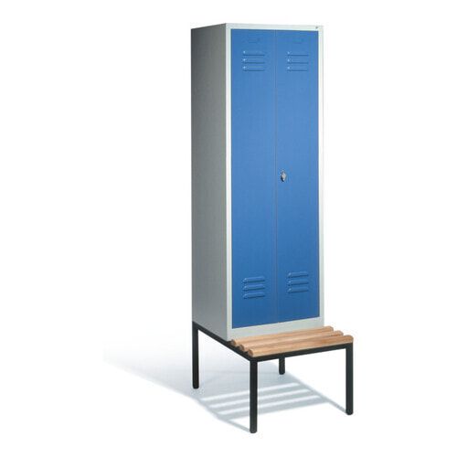 Doppel-Spindschrank, Buche Sitzbank untergebaut, 2 Abteile a 300 mm, Korpus lichtgrau, Tür anthrazitgrau, 2.090 x 610 x 815 mm (HxBxT)