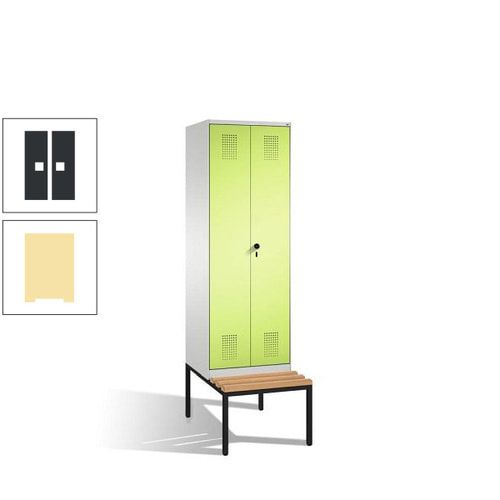 Doppel-Spind, Garderobenschrank, Buche Sitzbank untergebaut, 2 Abteile a 300 mm, Korpus anthrazitgrau, Tür anthrazitgrau, 2.090 x 600 x 815 mm (HxBxT)